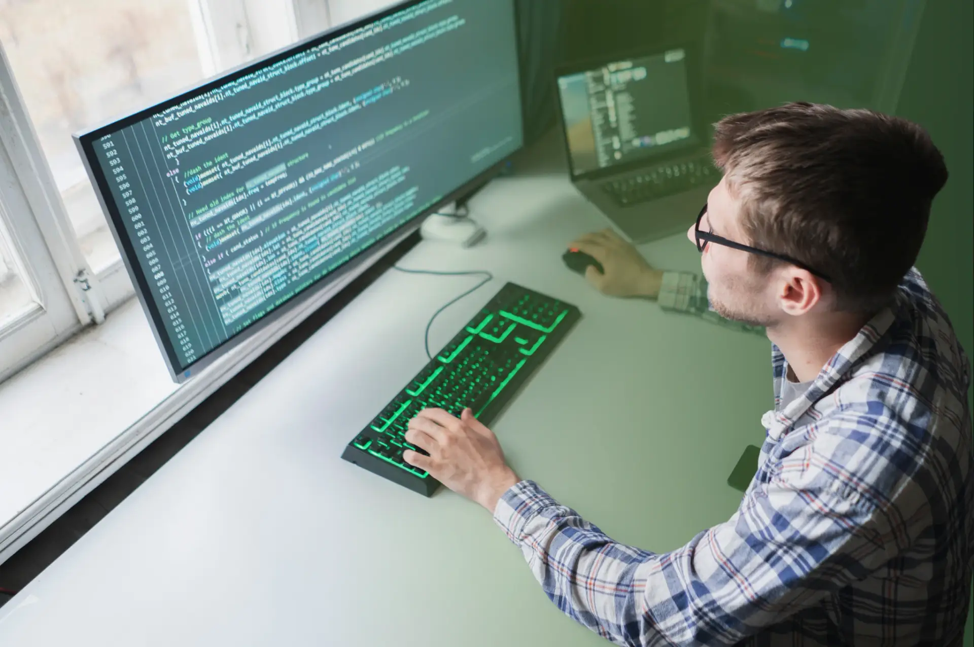 Hand presenting a digital security shield emblem, symbolizing IT Security and data protection.